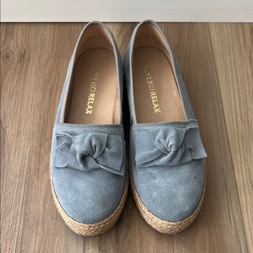 Rylko Relax Women's Light blue Suede Espadrilles with Bow Detail -Size 6-6.5